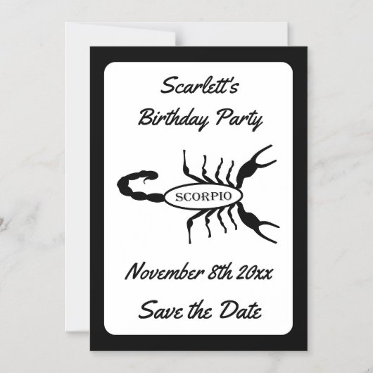 蠍座ブラックスコーピオンスターサイン日付保存 マグネット招待状 (正面)