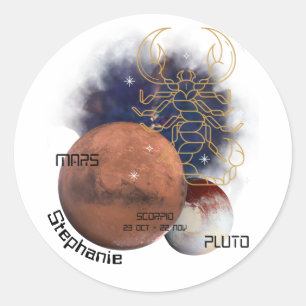 蠍座モノグラム〔占星術の〕十二宮図宇宙惑星クール ユニーク ラウンドシール