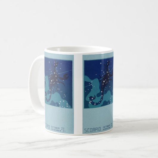 蠍座星座、ヴィンテージ〔占星術の〕十二宮図占星術 コーヒーマグカップ (正面左)