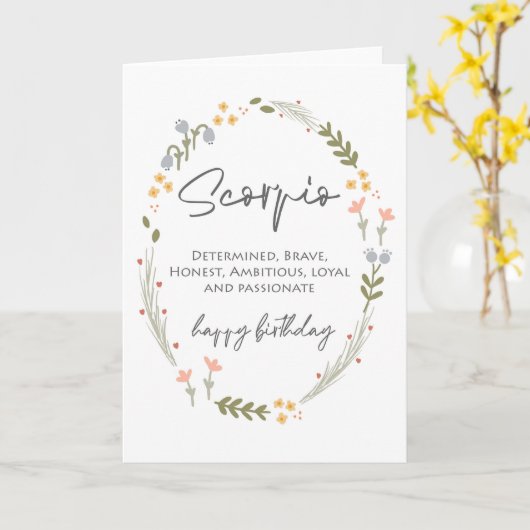 蠍座誕生日〔占星術の〕十二宮図星印パーソナライズカード カード (黄色い花)