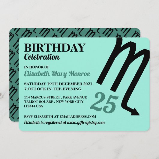 蠍座,スコーピオン,〔占星術の〕十二宮図スターサイン,誕生日 招待状 (正面/裏面)