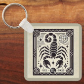 蠍座〔占星術の〕十二宮図キーチェーンレトロ白黒 キーホルダー (正面)
