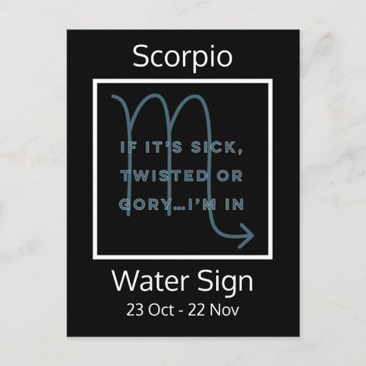 蠍座〔占星術の〕十二宮図サインおもしろい引用文（青と白） ポストカード (正面)