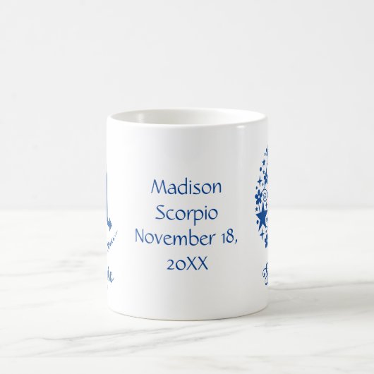 蠍座〔占星術の〕十二宮図サインアストロロジー誕生日ブルーホワイト コーヒーマグカップ (中央)