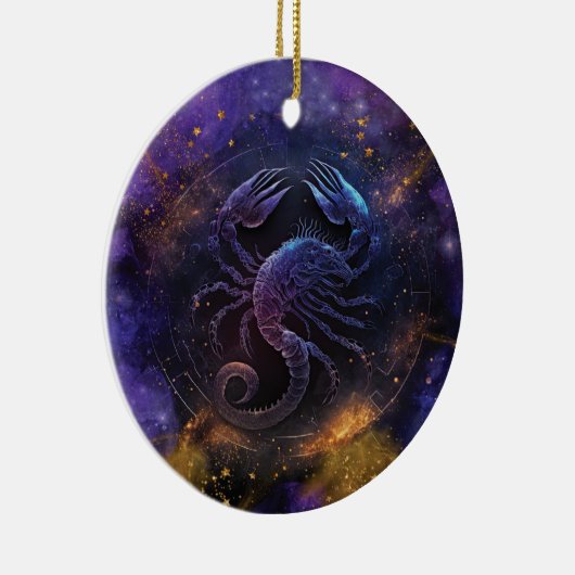蠍座〔占星術の〕十二宮図サインウォーター色デザイン セラミックオーナメント (右)
