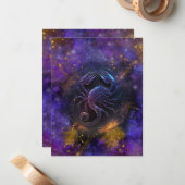 蠍座〔占星術の〕十二宮図サインウォーター色デザイン ノートカード (正面/裏面インサイチュ)