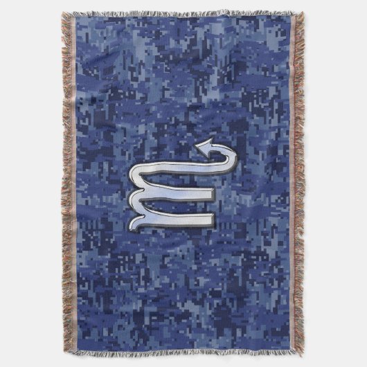 蠍座〔占星術の〕十二宮図サインオンネイビーブルーカモフラージュデコール スローブランケット (正面縦)
