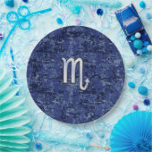 蠍座〔占星術の〕十二宮図サインオンネイビーブルー迷彩柄 ペーパープレート (パーティー)