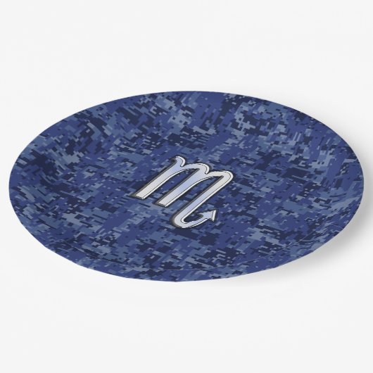 蠍座〔占星術の〕十二宮図サインオンネイビーブルー迷彩柄 ペーパープレート (アングル)