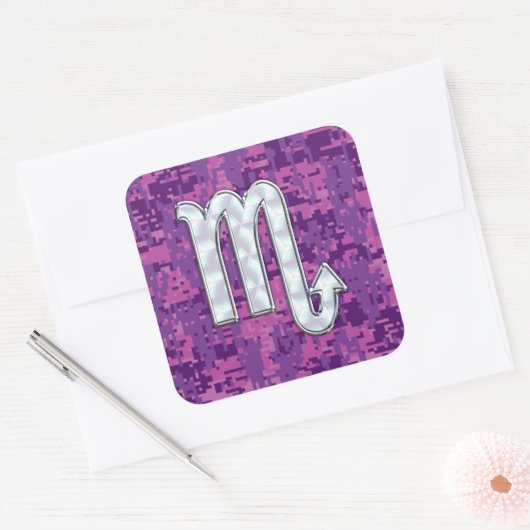蠍座〔占星術の〕十二宮図サインオンピンク明るい赤紫色デジタル迷彩柄 スクエアシール (封筒)