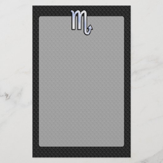 蠍座〔占星術の〕十二宮図シルバーサインブラックスネークスキン 便箋 (正面)