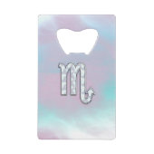 蠍座〔占星術の〕十二宮図シンボルのマザーオブパールスタイル クレジットカード栓抜き (正面)