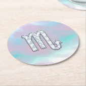 蠍座〔占星術の〕十二宮図シンボルのマザーオブパールスタイル ラウンドペーパーコースター (アングル)