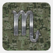 蠍座〔占星術の〕十二宮図シンボルウッドランドデジタル迷彩柄 スクエアシール (正面)