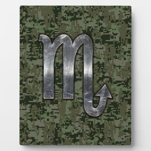 蠍座〔占星術の〕十二宮図シンボルウッドランドデジタル迷彩柄 フォトプラーク (正面)
