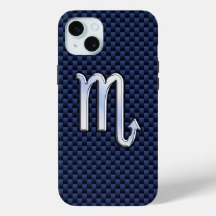 蠍座〔占星術の〕十二宮図シンボルネイビーブルーカーボンファイバースタイル iPhone 15 MINIケース