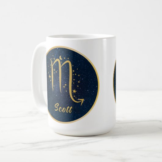 蠍座〔占星術の〕十二宮図シンボル金ゴールド星夜のパーソナライズ コーヒーマグカップ (正面左)