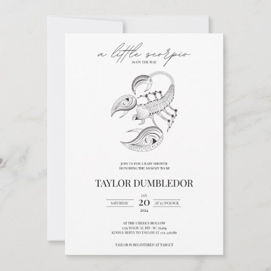 蠍座〔占星術の〕十二宮図スターサイン星占いベビーシャワー 招待状 (正面)