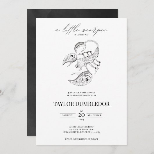 蠍座〔占星術の〕十二宮図スターサイン星占いベビーシャワー 招待状 (正面/裏面)