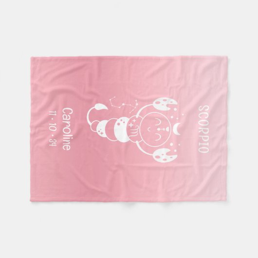 蠍座〔占星術の〕十二宮図スター名誕生日ピンクベビー フリースブランケット (正面(横))