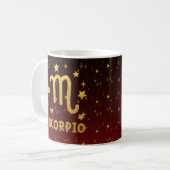 蠍座〔占星術の〕十二宮図レッドと金ゴールド星占いマググ コーヒーマグカップ (正面左)