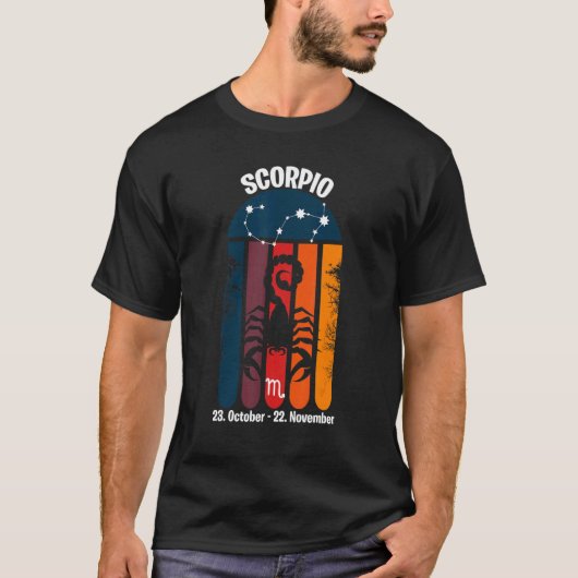 蠍座〔占星術の〕十二宮図レトロサンセット1 Tシャツ (正面)