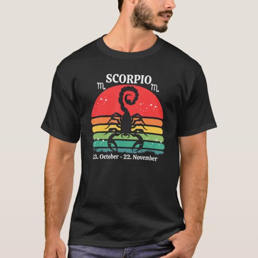 蠍座〔占星術の〕十二宮図レトロサンセット Tシャツ (正面)