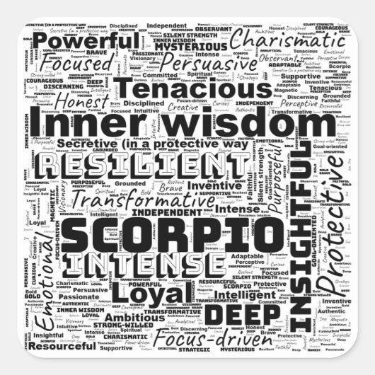 蠍座〔占星術の〕十二宮図ワードクラウドインスピレーション スクエアシール (正面)