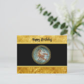 蠍座〔占星術の〕十二宮図星占いブラック金ゴールドフォイルデザイン ポストカード (スタンド正面)