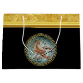 蠍座〔占星術の〕十二宮図星占いブラック金ゴールドフォイルデザイン ラージペーパーバッグ (正面)