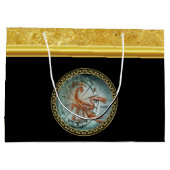 蠍座〔占星術の〕十二宮図星占いブラック金ゴールドフォイルデザイン ラージペーパーバッグ (裏面)