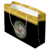 蠍座〔占星術の〕十二宮図星占いブラック金ゴールドフォイルデザイン ラージペーパーバッグ (裏面アングル)