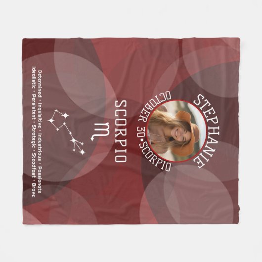 蠍座〔占星術の〕十二宮図星占い写真カスタムの誕生日 フリースブランケット (正面(横))