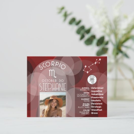 蠍座〔占星術の〕十二宮図星占い写真カスタムの誕生日 ポストカード (スタンド正面)