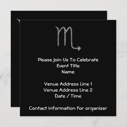 蠍座。〔占星術の〕十二宮図星座ブラック. 招待状 (正面/裏面)