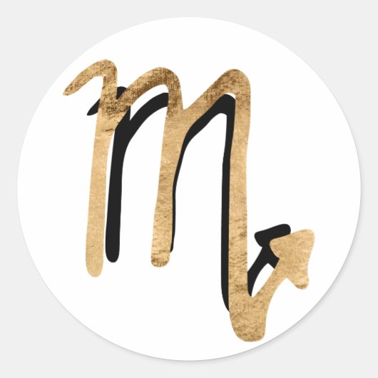 蠍座〔占星術の〕十二宮図星座黒金ゴールド記号 ラウンドシール (正面)