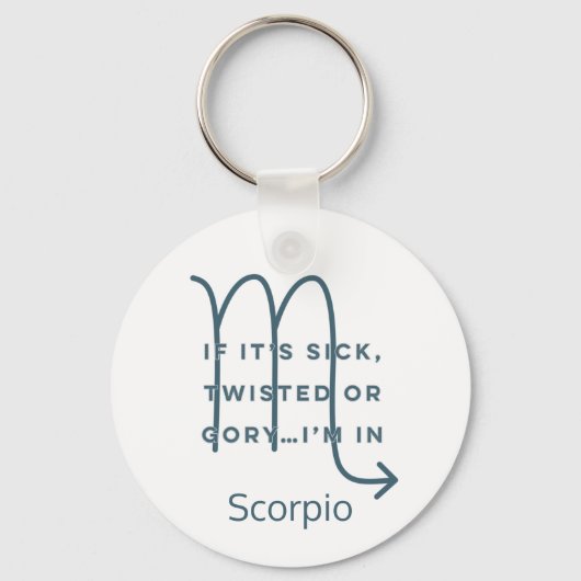蠍座〔占星術の〕十二宮図標識おもしろい引用文ブルー文字誕生日 キーホルダー (正面)