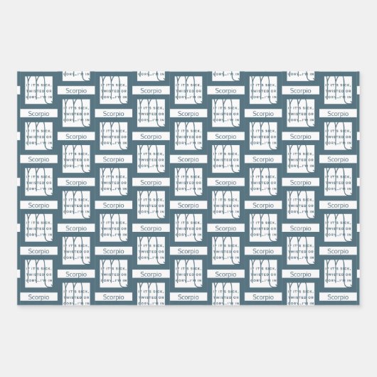 蠍座〔占星術の〕十二宮図標識おもしろい引用文ブルー文字誕生日 ラッピングペーパーシート (正面2)