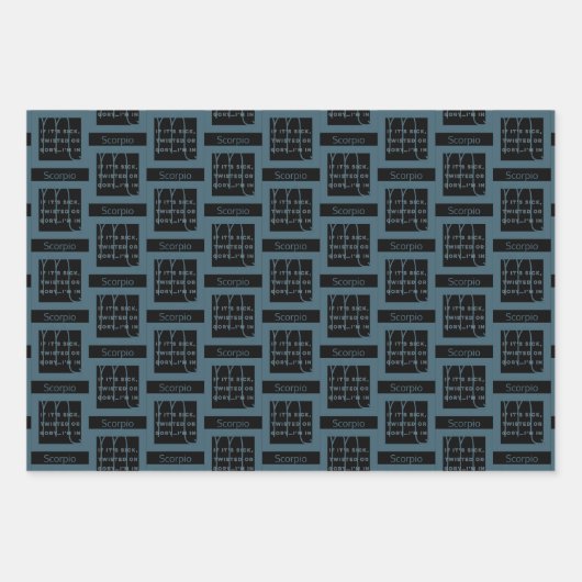 蠍座〔占星術の〕十二宮図標識おもしろい引用文ブルー文字誕生日 ラッピングペーパーシート (正面)