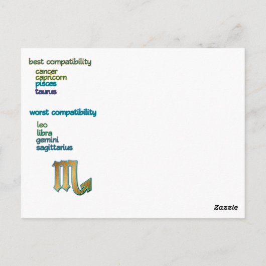 蠍座〔占星術の〕十二宮図特性はがき ポストカード (裏面)