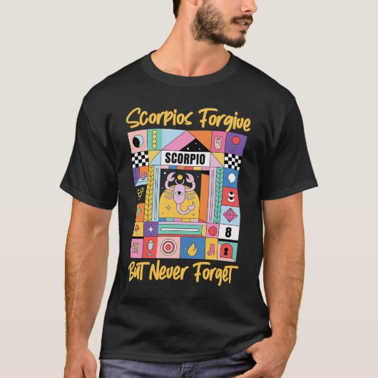 蠍座〔占星術の〕十二宮図蠍座許すが決忘れして Tシャツ (正面)