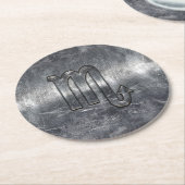 蠍座〔占星術の〕十二宮図記号(金属グランジスタイル) ラウンドペーパーコースター (アングル)