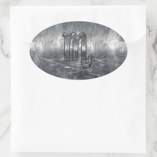 蠍座〔占星術の〕十二宮図記号(金属グランジスタイル) 楕円形シール (バッグ)
