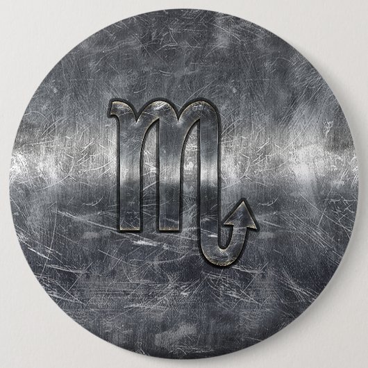 蠍座〔占星術の〕十二宮図記号(金属グランジスタイル) 缶バッジ (正面)