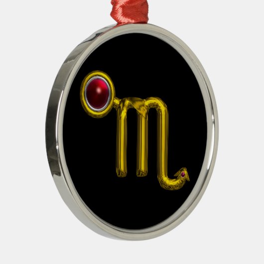 蠍座〔占星術の〕十二宮図誕生日ジュエルレッドグレネード金ゴールド メタルオーナメント (右)