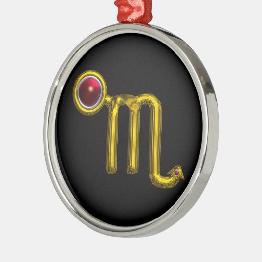 蠍座〔占星術の〕十二宮図誕生日ジュエルレッドグレネード金ゴールド メタルオーナメント (左)