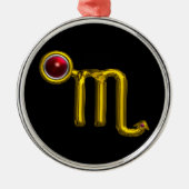 蠍座〔占星術の〕十二宮図誕生日ジュエルレッドグレネード金ゴールド メタルオーナメント (正面)