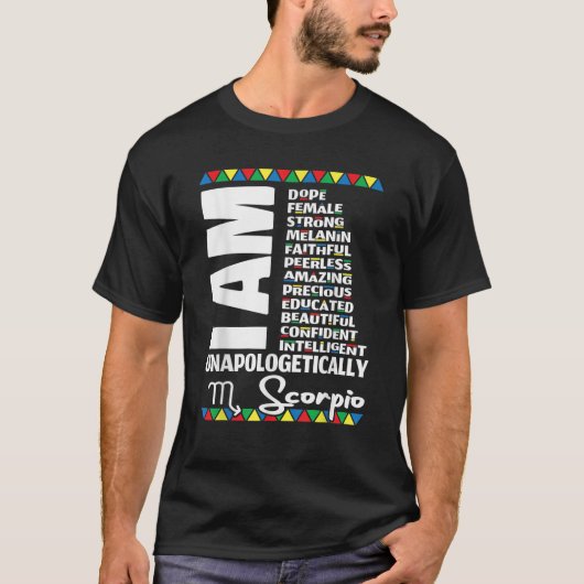 蠍座〔占星術の〕十二宮図誕生日ブラックプライド謝罪なし Tシャツ (正面)
