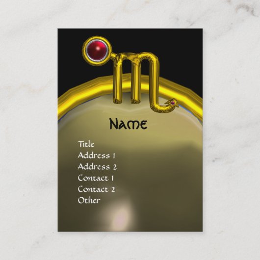 蠍座〔占星術の〕十二宮図誕生日モノグラムレッドグレナードトパーズ 名刺 (正面)