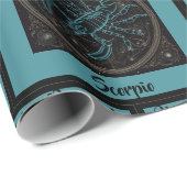 蠍座〔占星術の〕十二宮図誕生日名前の追加ティール(緑がかった色)&ブラック ラッピングペーパー (ロールコーナー)